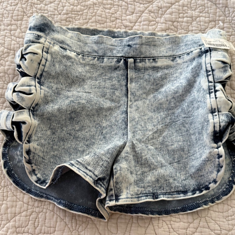 36.5 Acid Wash Denim Bow Cut Out Shorts Blue Size S Y2K Coquette Dolphin Hem